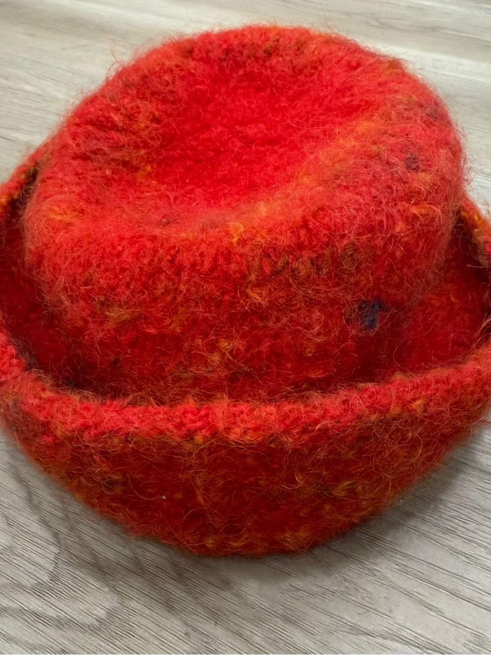 Felted Fuzzy Red with hints of yellow Wool Blend Rolled Bucket Hat - Picture 9 of 9